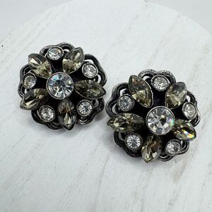 Tanner Signed Vintage Clip On Earrings rhinestone Flower Marquis Stone Earrings